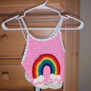 RAINBOW CROCHET HALTERNECK TOP